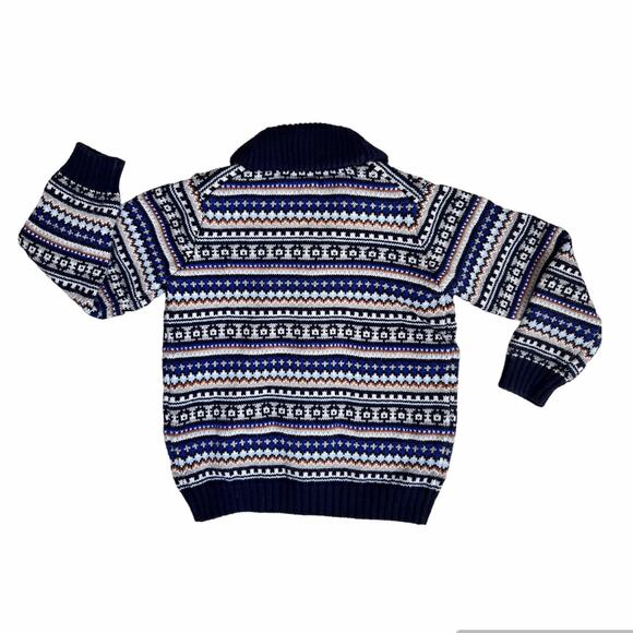 Janie and Jack Boys Cardigan Sweater 4 Blue Fair Isle Shawl Collar Knit Winter - Picture 2 of 6